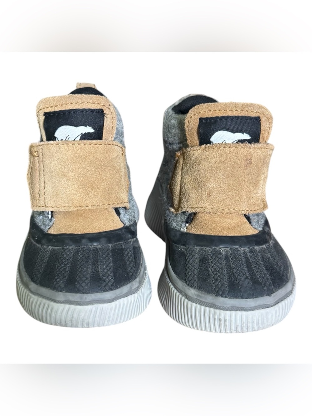 Sorel Kids Tan, Gray & Black Polar Bear Strap Boots
